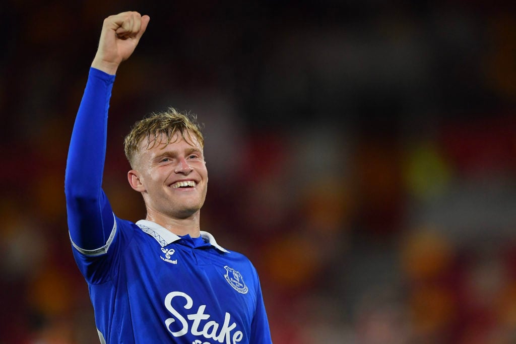 Everton defender Jarrad Branthwaite in action vs Brentford in Premier League