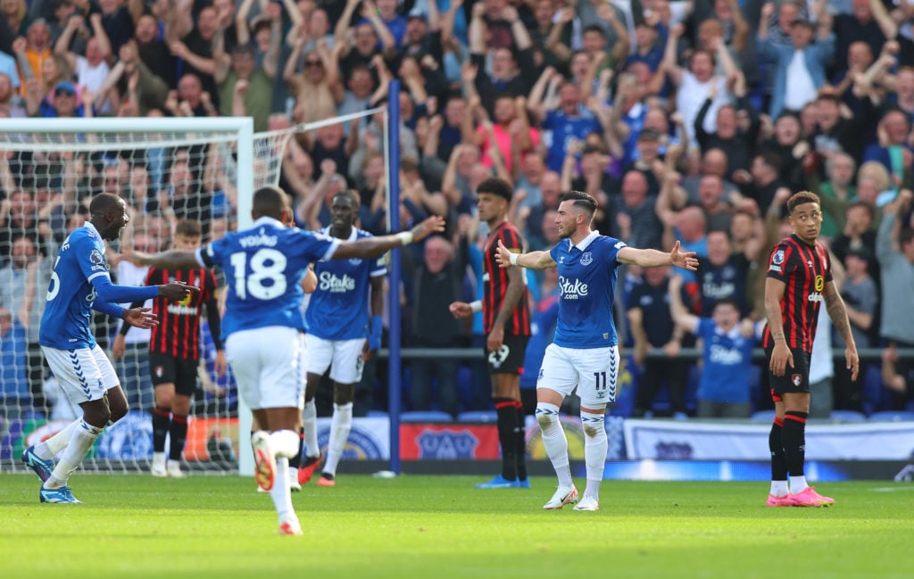 Everton winger Jack Harrison celebrates scoring in Premier League v AFC Bournemouth amid Sean Dyche fan claim