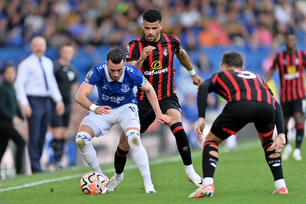 Everton winger Jack Harrison in action v AFC Bournemouth in Premier League