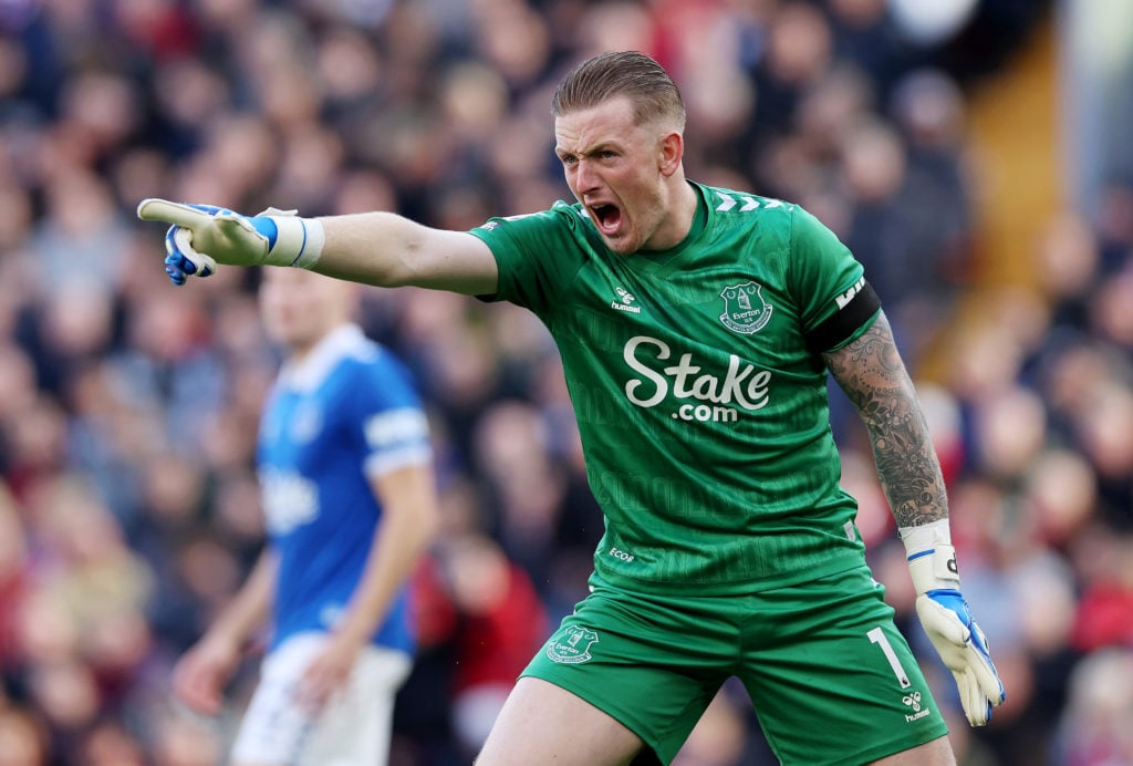 Everton goalkeeper Jordan Pickford in action vs Liverpool in Merseyside derby amid Premier League calling for points deduction