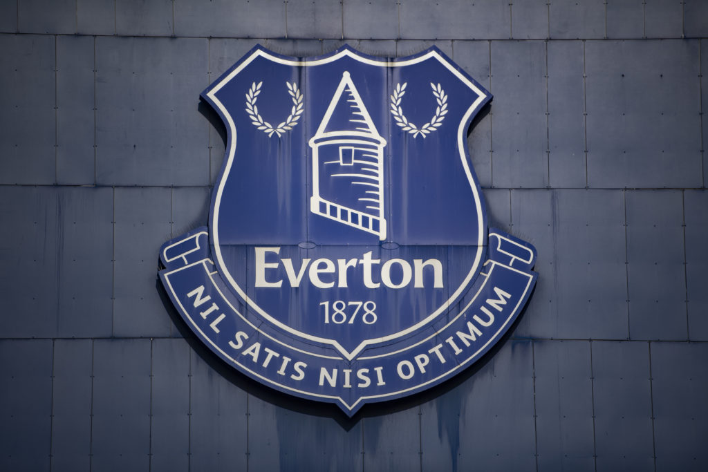 Everton badge on the side of Goodison Park.