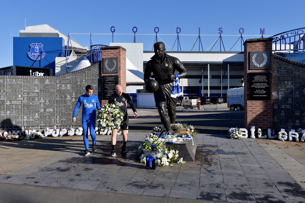 Seamus Coleman and Sean Dyche lay a Wreath in Memory of Everton Chairman Bill Kenwright