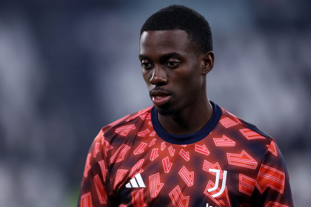 Timothy Weah of Juventus Fc during warm up before the Serie