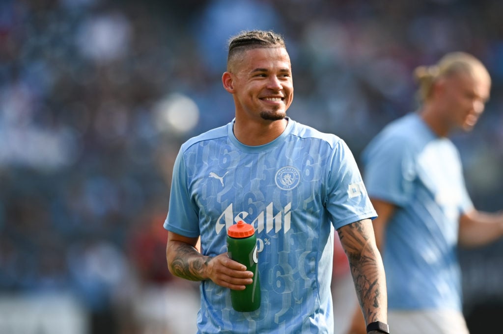 Kalvin Phillips drinking water before Manchester City v AC Milan.