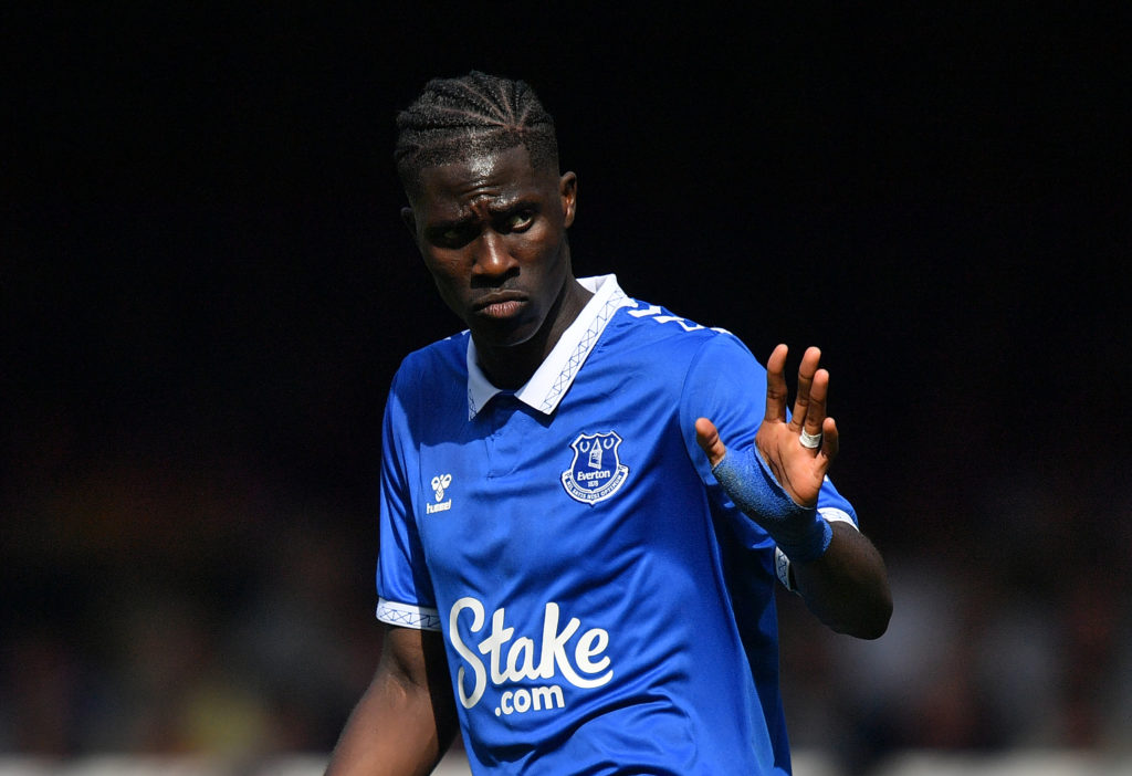 Amadou Onana in action during Everton FC v Sheffield United in the Premier League.