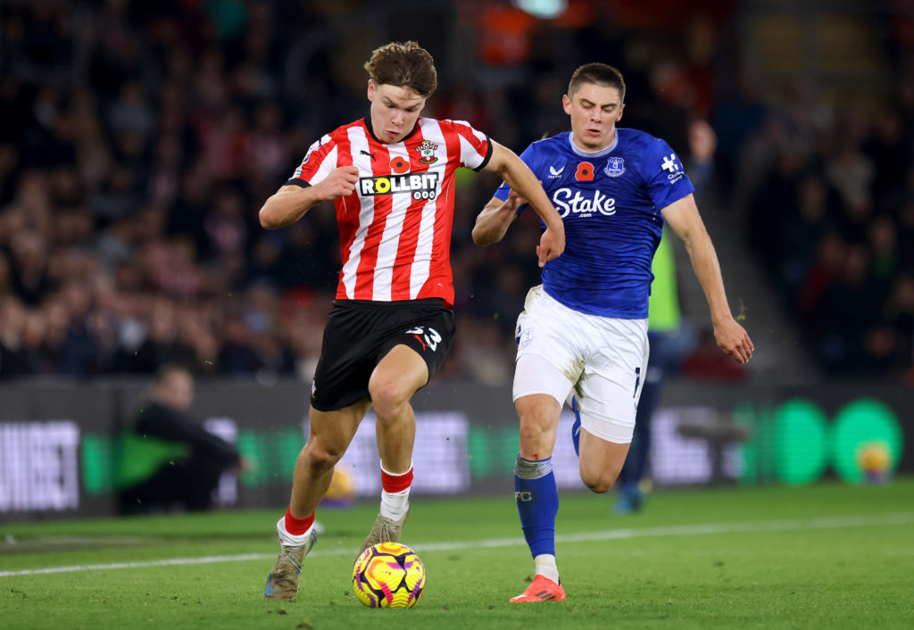 Southampton winger Tyler Dibling in action vs Everton.
