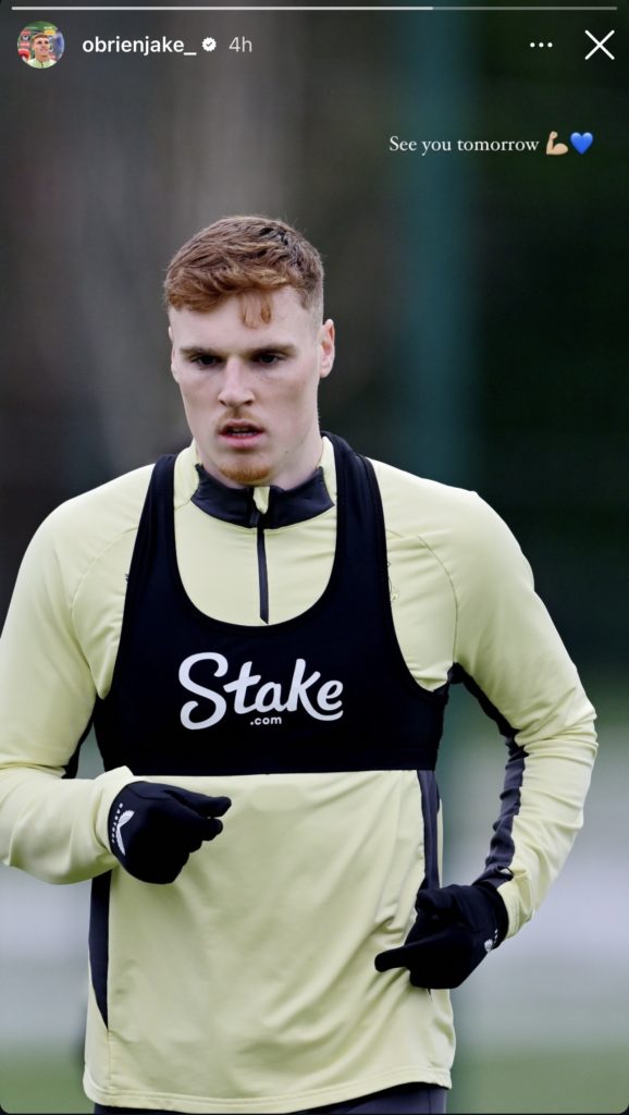 Jake O'Brien Instagram post ahead of Aston Villa.