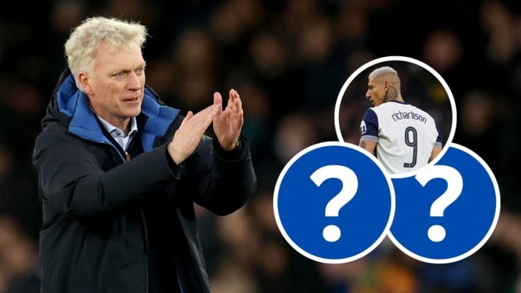 Everton manager David Moyes applauds the fans after the Premier League match against Leicester City. Insets, Tottenham Hotspur striker Richarlison ...