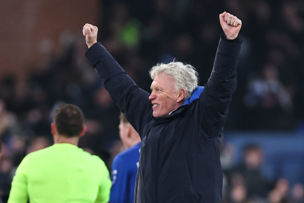 Everton manager David Moyes celebrating.