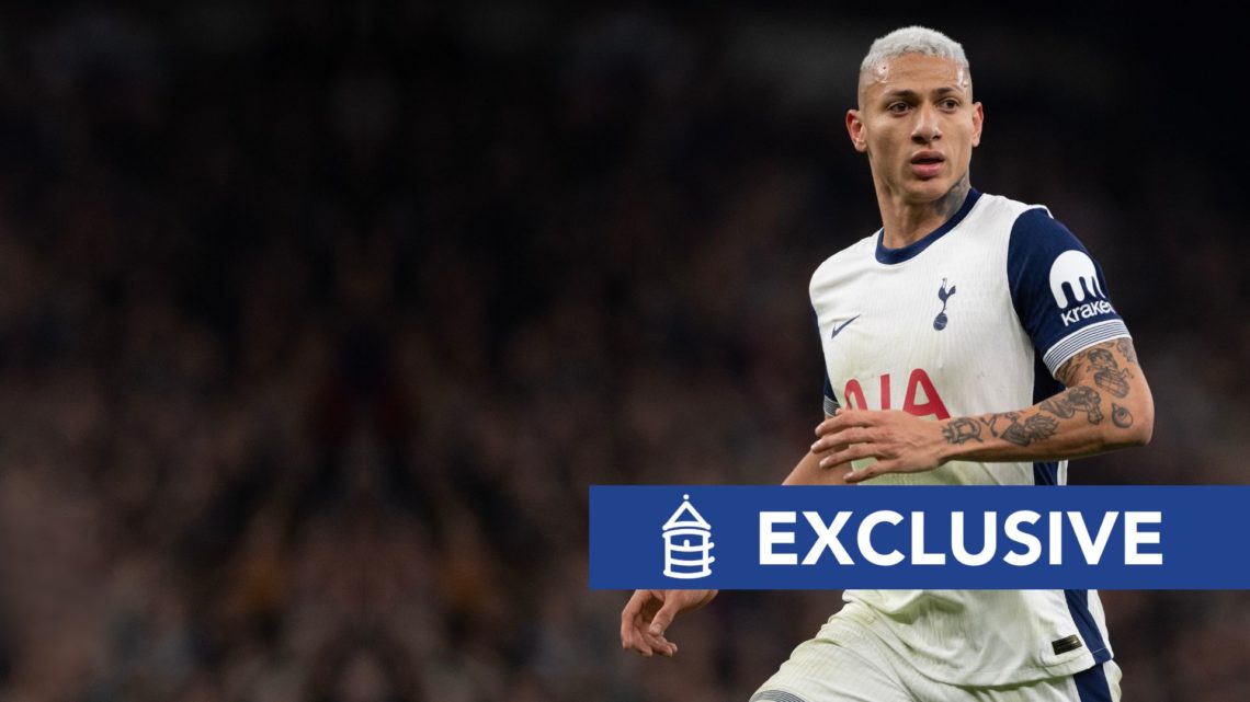 Richarlison of Tottenham Hotspur during the UEFA Europa League 2024/25 League Phase MD8 match. Overlaid, exclusive banner.