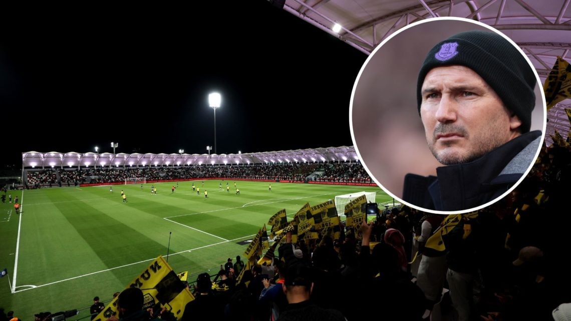 Saudi Pro League stadium Al Ettifaq. Inset of former Everton manager Frank Lampard/