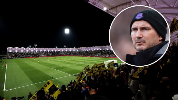 Saudi Pro League stadium Al Ettifaq. Inset of former Everton manager Frank Lampard/
