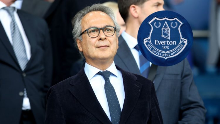 Everton owner Farhad Moshiri. Inset of the Everton badge.