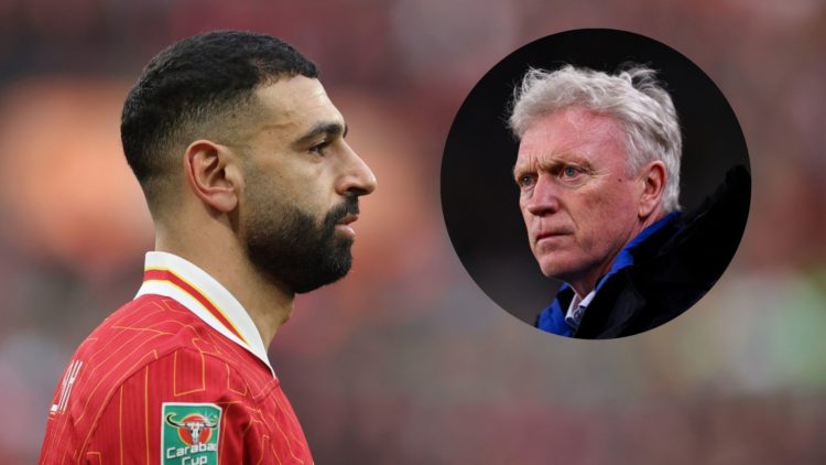 Liverpool attacker Mohamed Salah. Inset of Everton boss David Moyes.