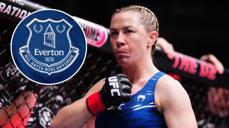 UFC fighter Molly McCann. Inset of Everton badge.