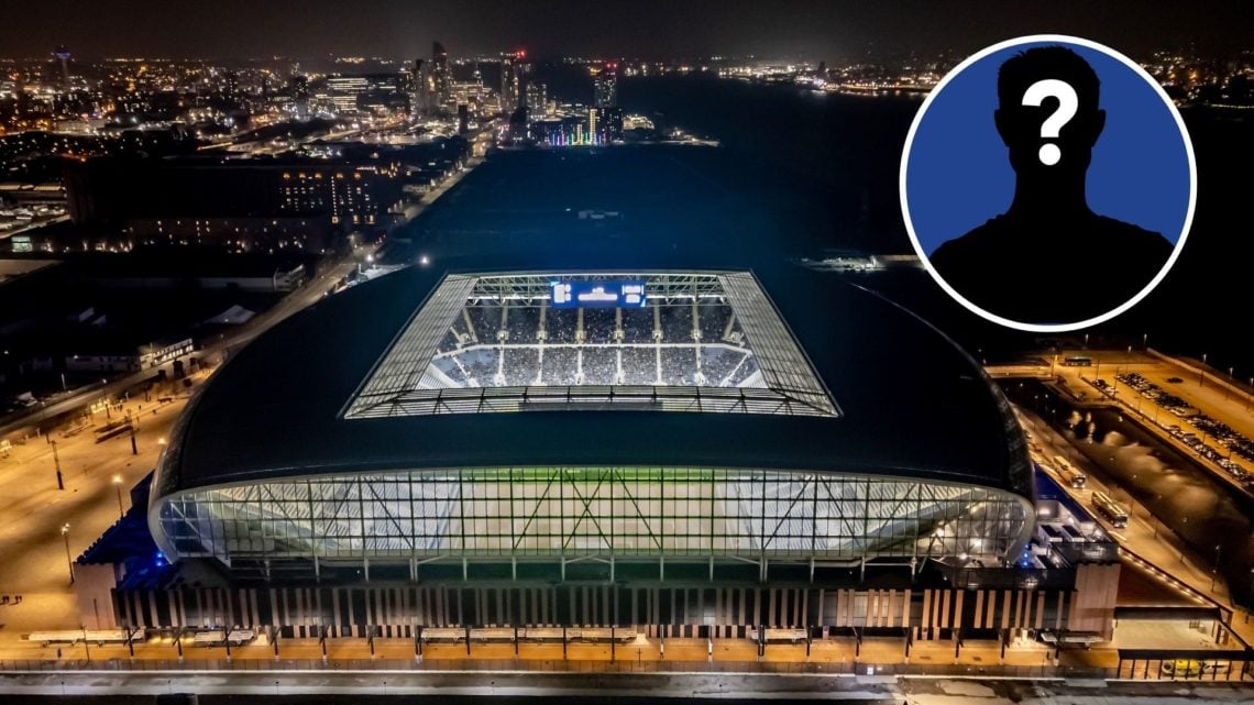 In this aerial view watch the first ever game at Bramley Moore Dock, the new home of Everton Football Club on February 17, 2025. Inset, Mystery pla...