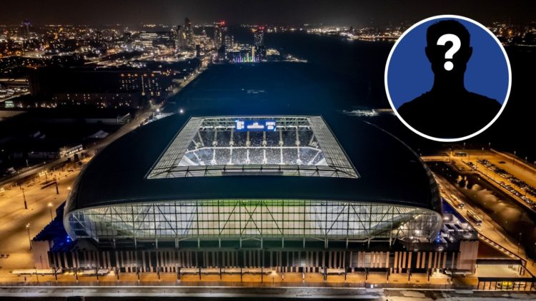 In this aerial view watch the first ever game at Bramley Moore Dock, the new home of Everton Football Club on February 17, 2025. Inset, Mystery pla...