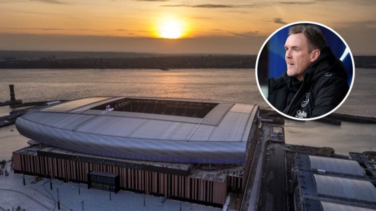 In this aerial view fans watch the first ever game at Bramley Moore Dock, the new home of Everton Football Club. Inset, Head coach of Everton U21, ...