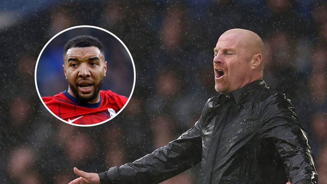 Sean Dyche, Manager of Everton, reacts during the Premier League match between Everton FC and Luton Town at Goodison Park. Inset, Troy Deeney of Bi...