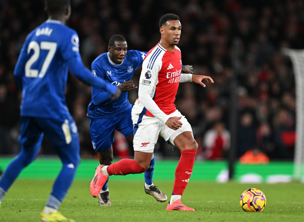Defender Gabriel in action for Arsenal FC v Everton FC.
