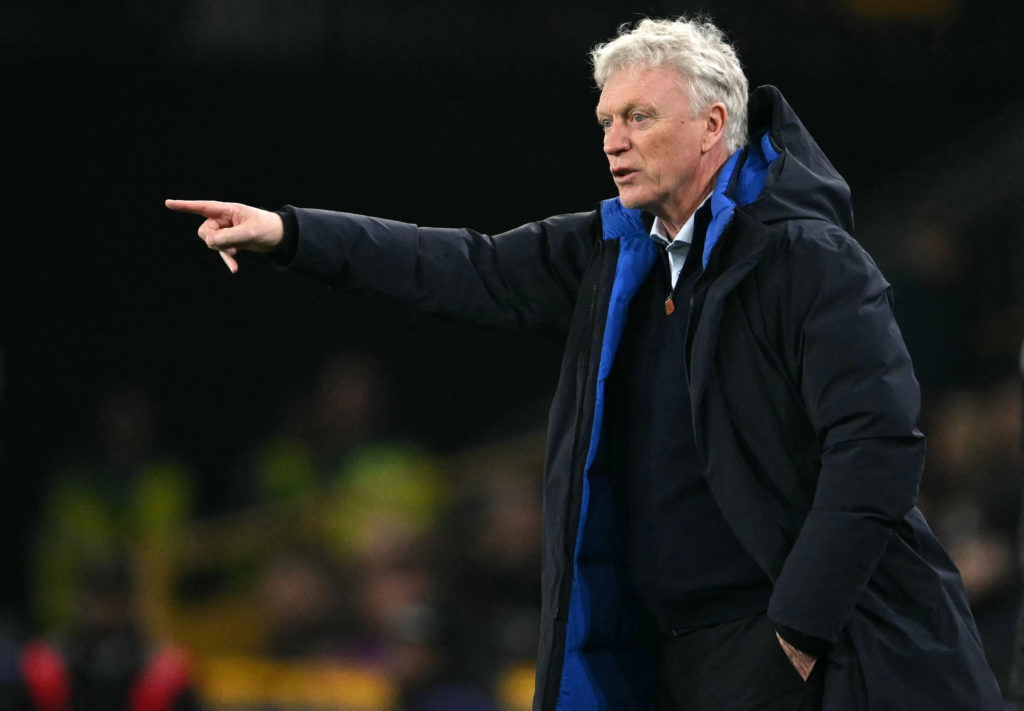 David Moyes on the touchline in a game between Everton and Wolves.
