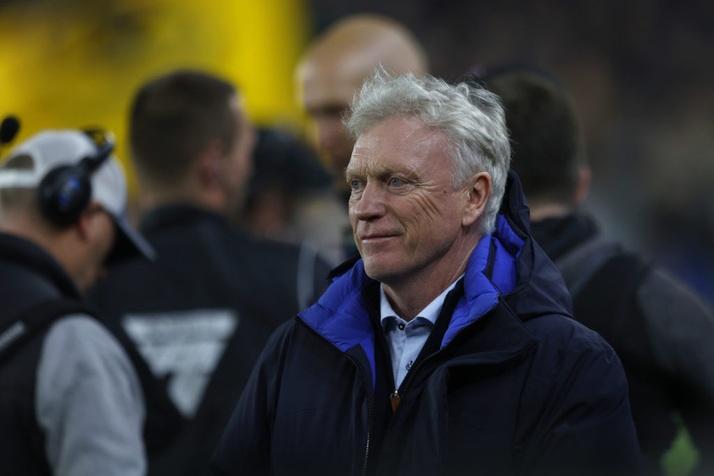 Everton manager David Moyes watches on.
