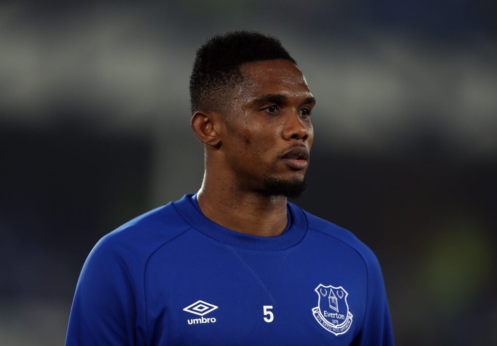 Samuel Eto'o ahead of playing for Everton.