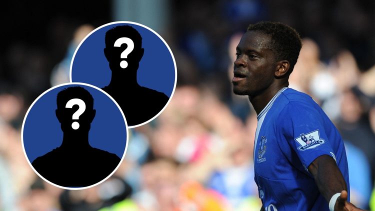 Everton's French forward Louis Saha celebrates scoring against Blackburn Rovers during their English Premier League football match at Goodison Park...