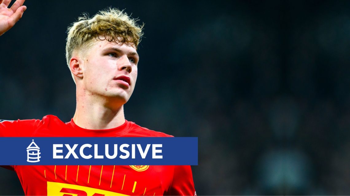 Sindre Walle Egeli of FC Nordsjaelland in action during the 3F Superliga match. Overlaid, the Everton News Exclusive banner.