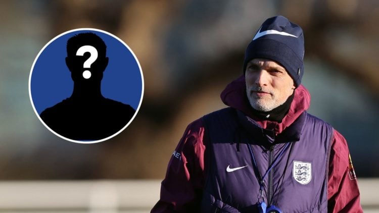 Thomas Tuchel, manager / head coach of England during an England training session at St Georges Park. Inset, mystery Everton player.