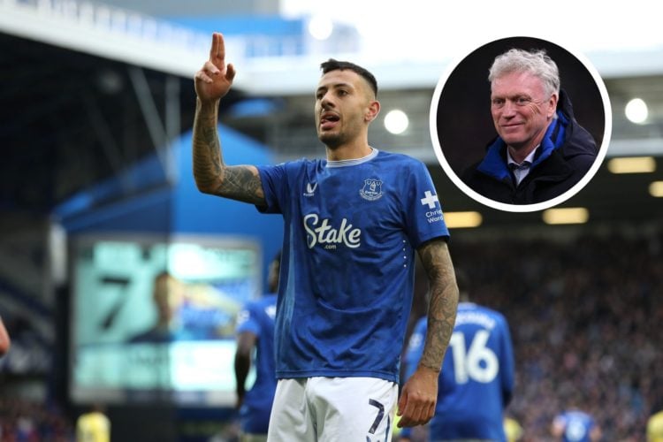 Dwight McNeil of Everton celebrates scoring his team's second goal during the Premier League match between Everton FC and Crystal Palace Insert, Ev...