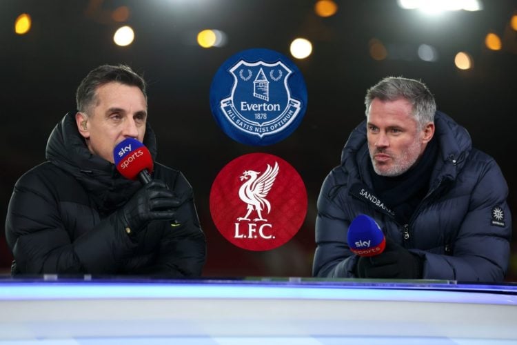 Sky Sports pundits Gary Neville and Jamie Carragher during the Premier League match between Nottingham Forest and Tottenham Hotspur. Insert, Everto...
