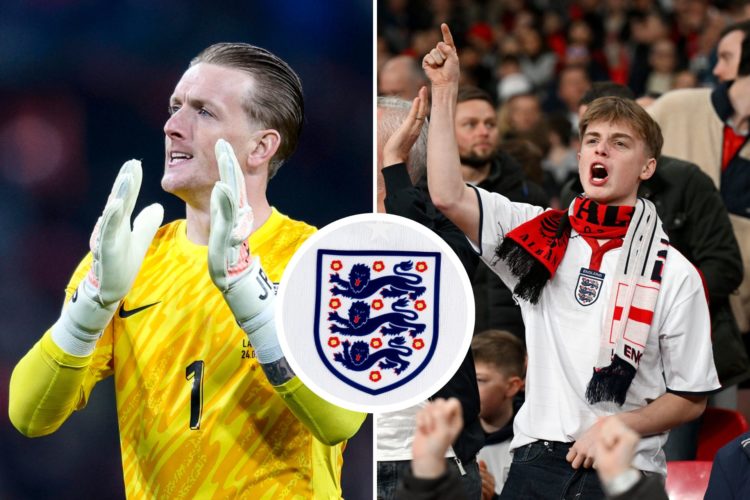 Split image of England fans show their support prior to the FIFA World Cup 2026 European Qualifier between England and Albania. Jordan Pickford of ...