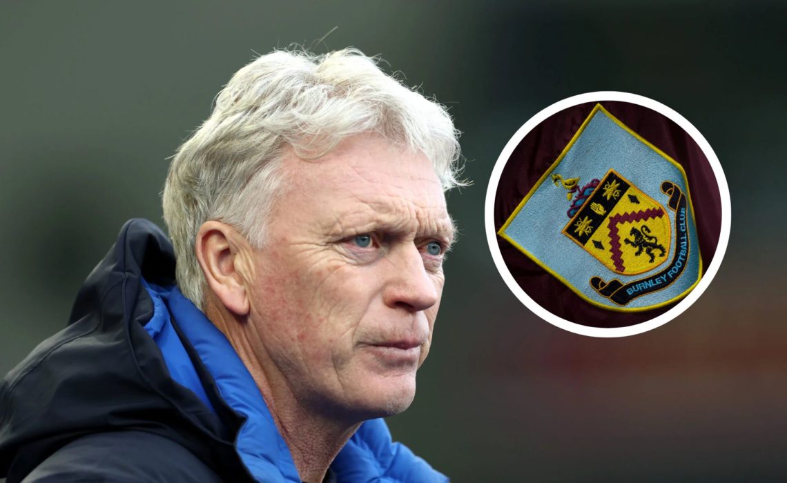 David Moyes, Manager of Everton, looks on prior to the Premier League match against Brighton. The official Burnley club badge on a corner flag. Cre...