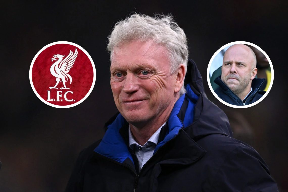 Everton manager David Moyes during the Premier League match between Wolverhampton Wanderers and Everton. Insert, Arne Slot, Manager of Liverpool, l...