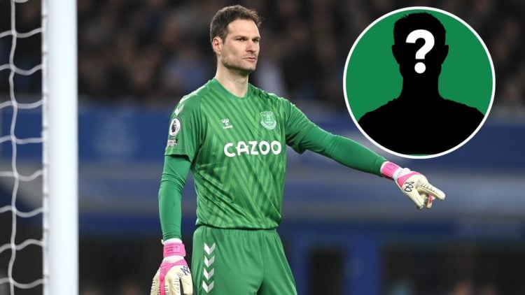 Everton goalkeeper Asmir Begovic. Inset of mystery player.