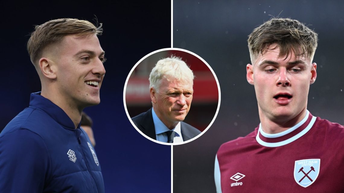 Split image: Liam Delap of Ipswich Town looks on prior to the Premier League match between Ipswich Town FC and Manchester United FC at Portman Road...