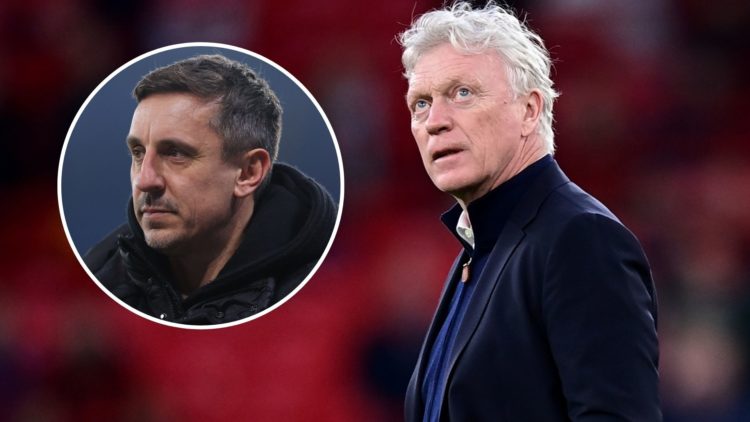 Everton manager David Moyes. Inset of Gary Neville.