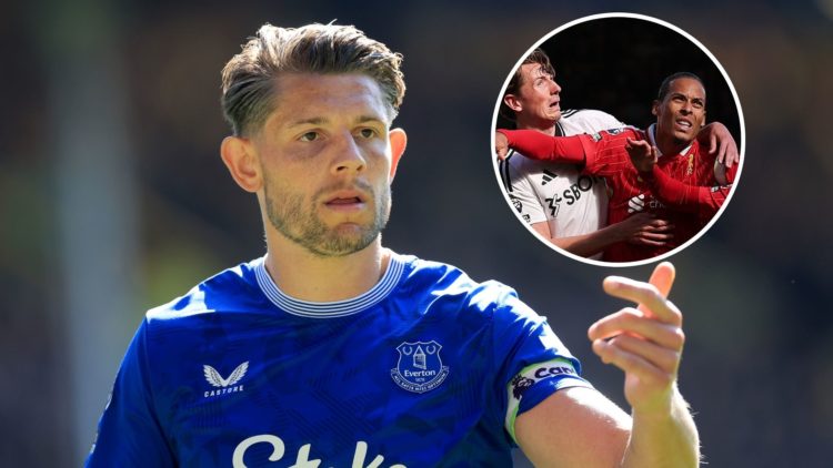 Everton captain James Tarkowski. Inset of Liverpool's Virgil van Dijk.
