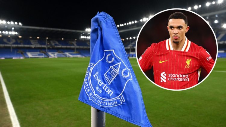 Everton's Goodison Park. Inset of Liverpool's Trent Alexander-Arnold.