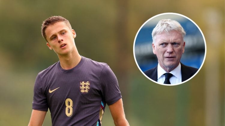 Harrison Armstrong of England reacts during the Men's U18 International match between England and Sweden at Banus Football Center. Inset, David Moy...