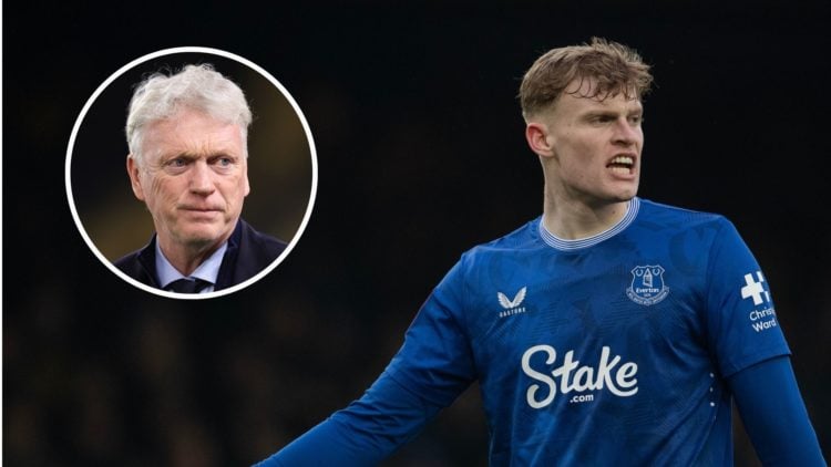 Jarrad Branthwaite of Everton reacts during the Emirates FA Cup Fourth Round match between Everton and AFC Bournemouth at Goodison Park. Inset, Eve...