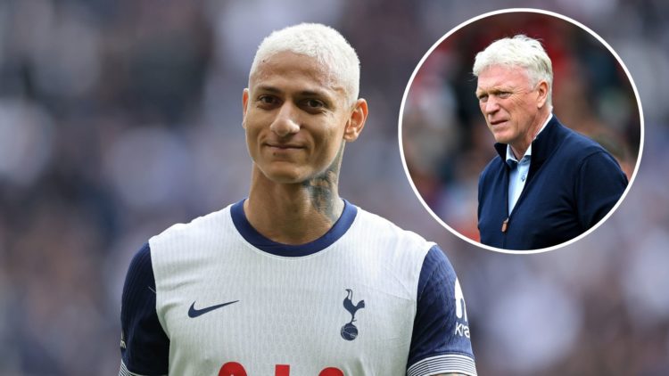 Tottenham forward Richarlison. Inset of Everton manager David Moyes.