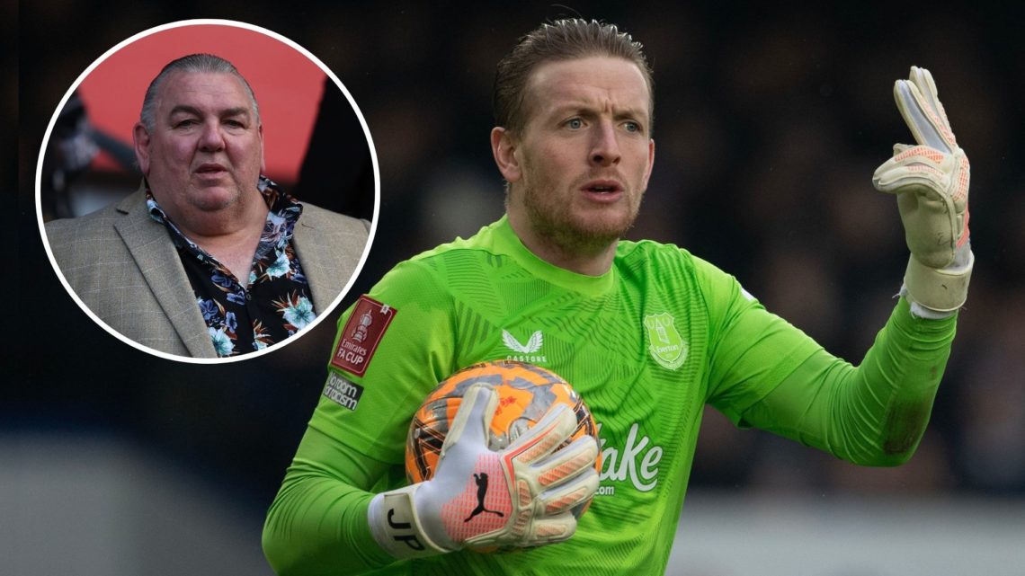 Everton goalkeeper Jordan Pickford. Inset of Neville Southall.