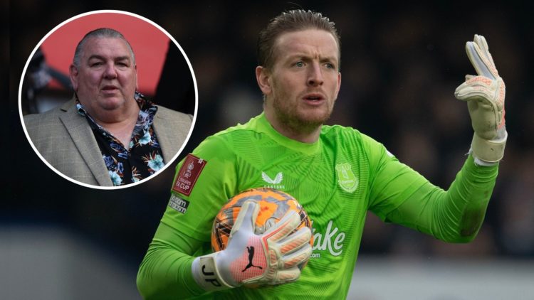 Everton goalkeeper Jordan Pickford. Inset of Neville Southall.