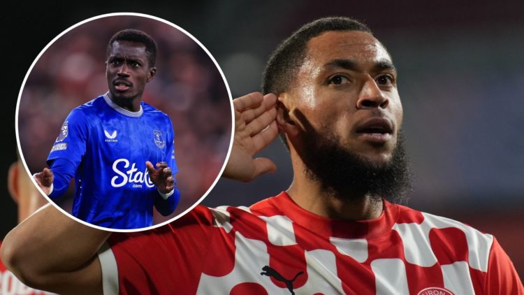 Girona attacker Arnaut Danjuma. Inset of Everton midfielder Idrissa Gana Gueye.