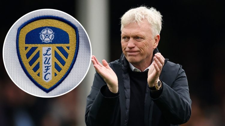 Everton manager David Moyes. Inset of Leeds United badge.