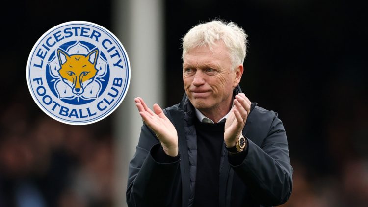 Everton manager David Moyes. Inset of Leicester City badge.