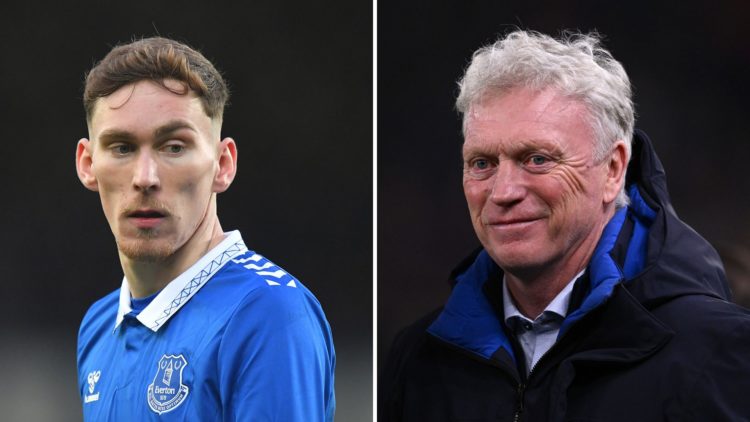 Everton's James Garner during the Premier League match between Everton FC and Aston Villa at Goodison Park. Inset, Everton manager David Moyes duri...