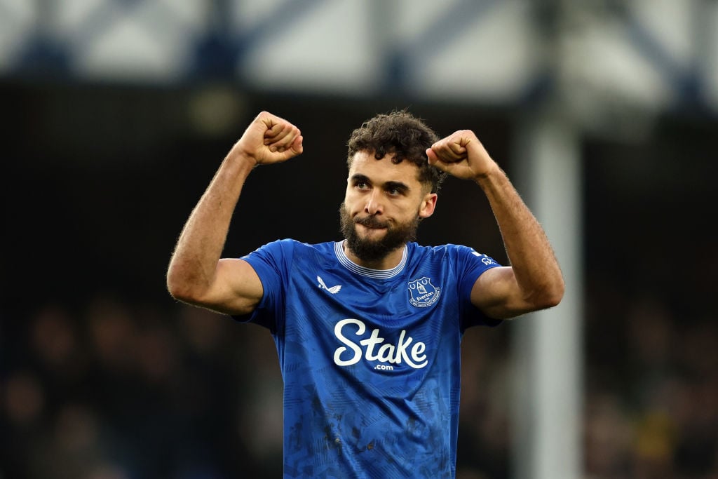 Dominic Calvert-Lewin celebrates during a game between Everton and Tottenham.